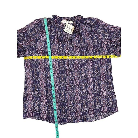 Haute Hippie 100% Silk Indigo Boho Ruffle Blouse NWT XS (Runs Oversized) - Picture 10 of 10